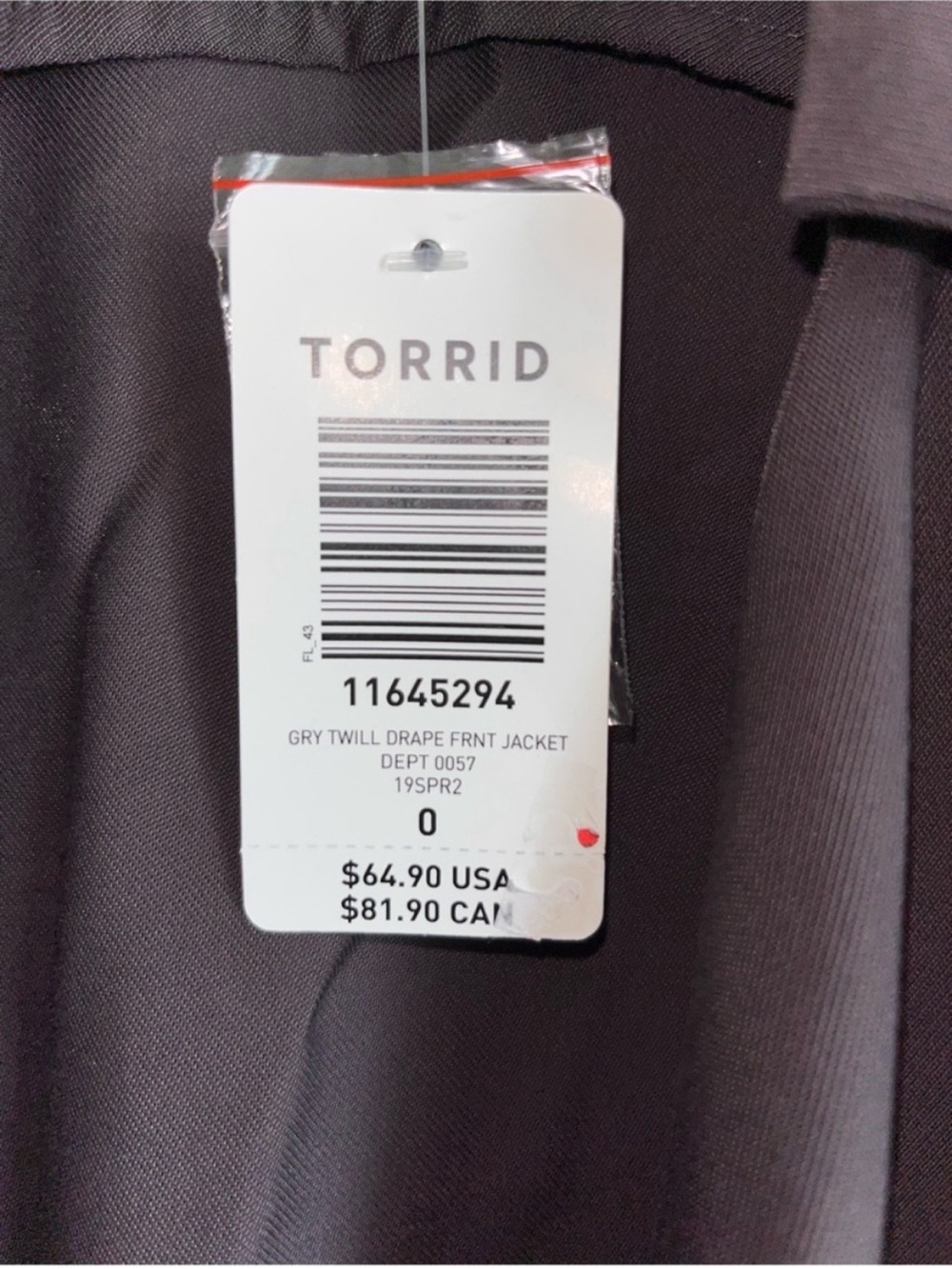 Torrid Gray Twill Draped Jacket Open Front Waterfall Career Blazer 0X NWT - Picture 6 of 6